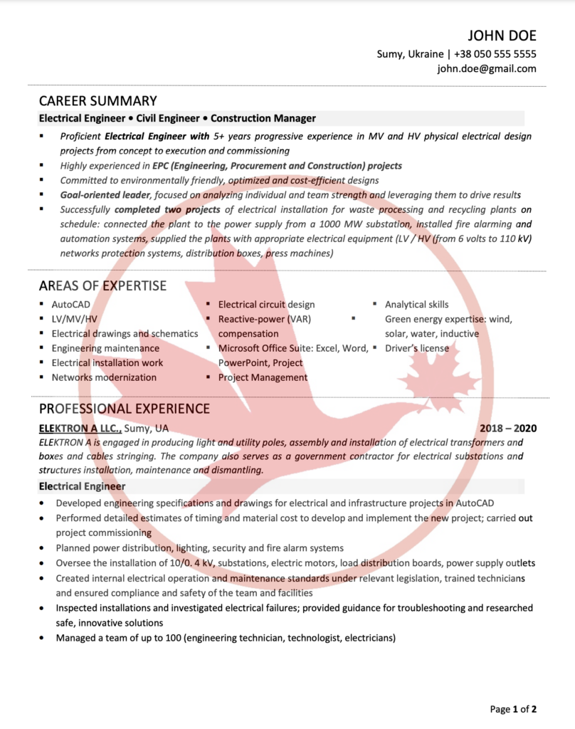 Резюме для работы в Канаде 【СОВЕТЫ, ШАБЛОН】2022IMMIKOR Canada Inc. / SOMIRA  Canada Group