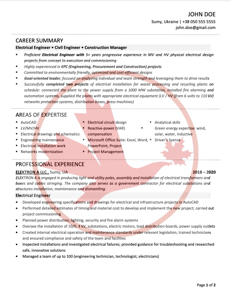 Резюме для работы в Канаде 【СОВЕТЫ, ШАБЛОН】2022IMMIKOR Canada Inc